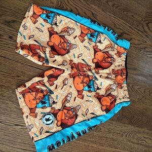 Kids Orange and Blue Cartoon Print Swim/Board Shorts